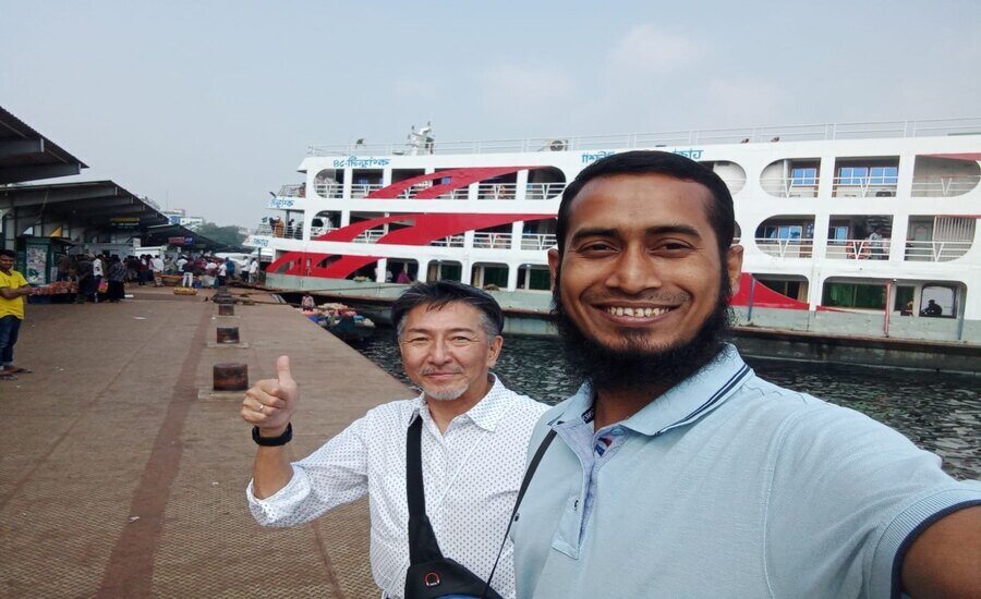 A Japanese tourist visiting Sadarghat in Dhaka